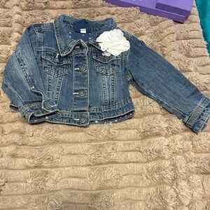 Charming Blue Denim Jacket with White Floral Detail